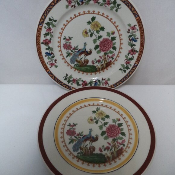 Mayer China Vintage Peacock Bird ceramic Set 2 floral Dinner Snack Salad 9" - Picture 1 of 14